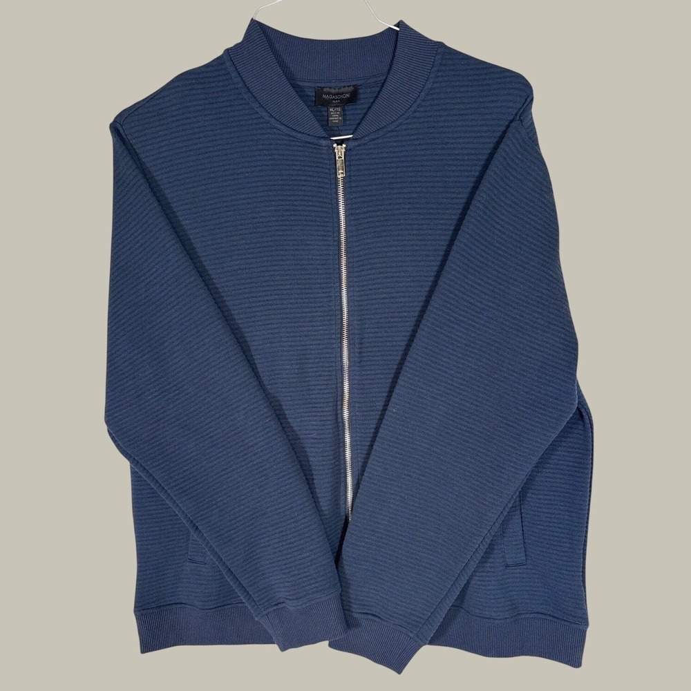 Magaschoni Man Navy Ribbed Full Zip Bomber Jacket XL GM30216M Mens New
